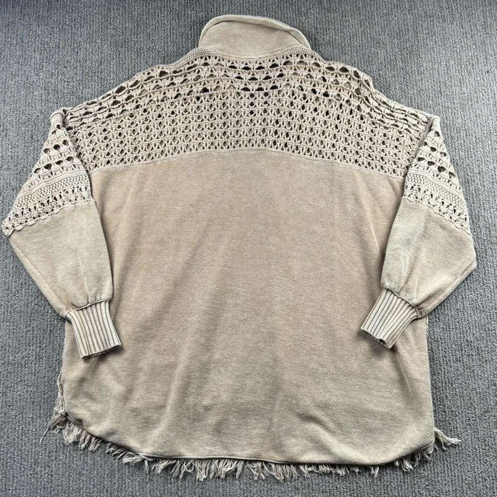 Free People Womens S Dune Bug Cardi Sweater Jacket Full Zip Crochet Tan Beige